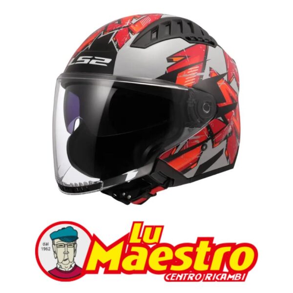 Casco JET Doppia Visiera LS2 OF600 COPTER KANJI Rosso Grigio LS2 OPEN FACE HELMET COPTER Light Grey Red