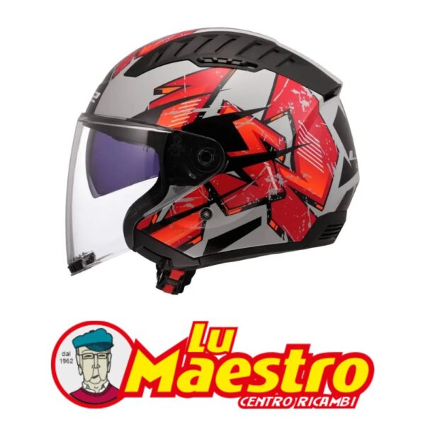 Casco JET Doppia Visiera LS2 OF600 COPTER KANJI Rosso Grigio LS2 OPEN FACE HELMET COPTER Light Grey Red