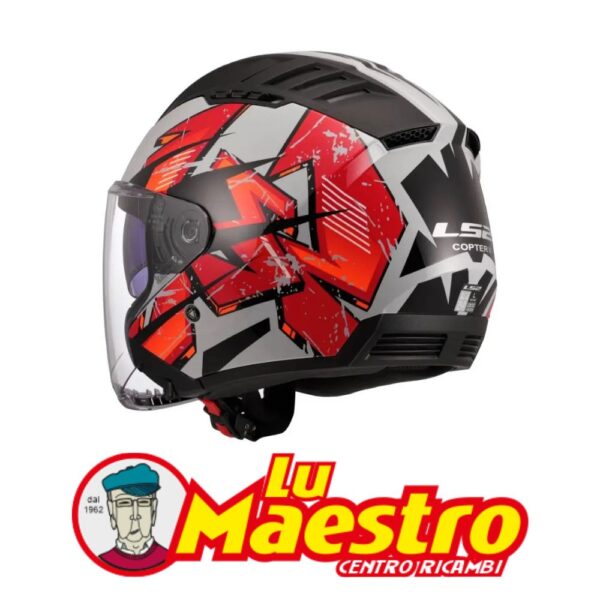 Casco JET Doppia Visiera LS2 OF600 COPTER KANJI Rosso Grigio LS2 OPEN FACE HELMET COPTER Light Grey Red