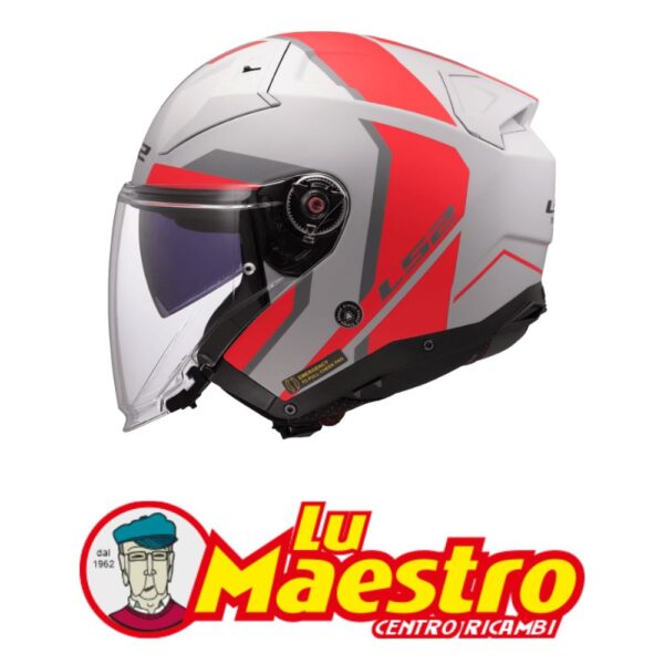 Casco JET Doppia Visiera Fibra LS2 OF603 INFINITY II Focus Grigio Rosso Opaco LS2 Fiber Open Face Helmet Matt Red Grey