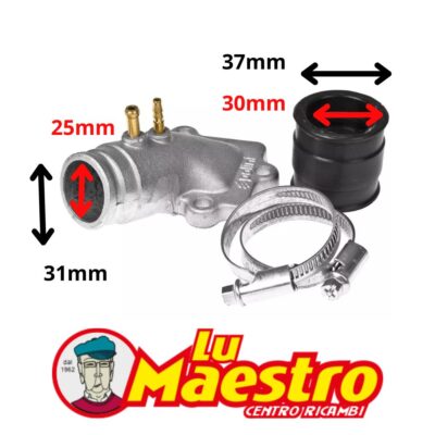 2150401 Kit Collettore Aspirazione POLINI per Malaguti F10 Yamaha JOG Diametro 25 / 31 Raccordo in Gomma 30 / 37