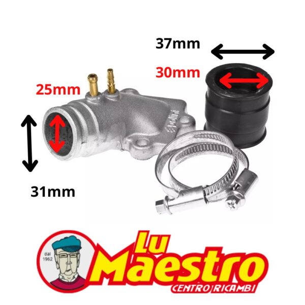 2150401 Kit Collettore Aspirazione POLINI per Malaguti F10 Yamaha JOG Diametro 25 31 Raccordo in Gomma 30 37